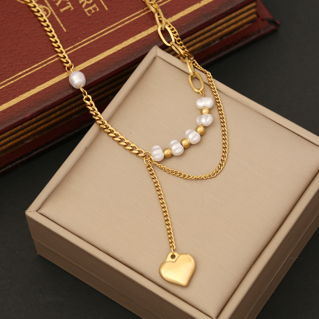 Fashion Heart Shape Stainless Steel Pearl Plating Bracelets Earrings Necklace display picture 2