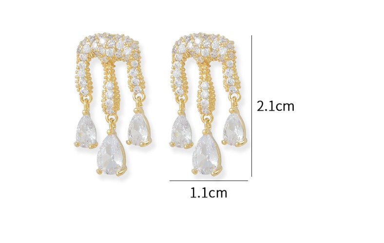 1 Pair Retro Water Droplets Copper Inlaid Zircon Earrings display picture 5
