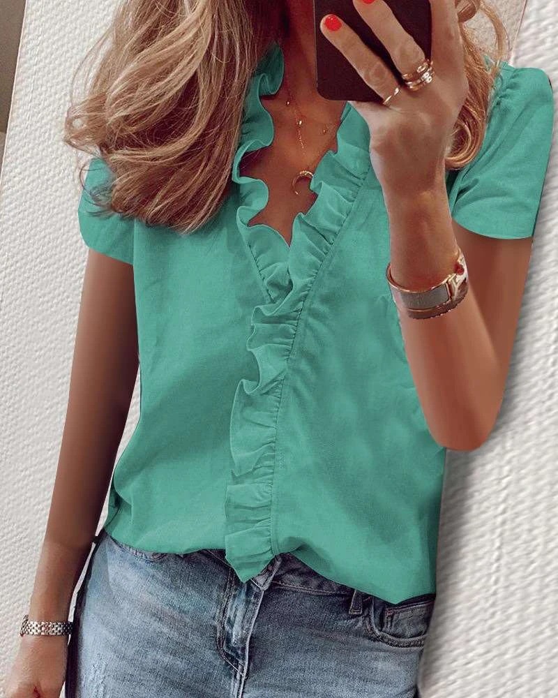 Women's Blouse Sleeveless Short Sleeve Long Sleeve Blouses Ruffles Hawaiian Solid Color Flower display picture 4