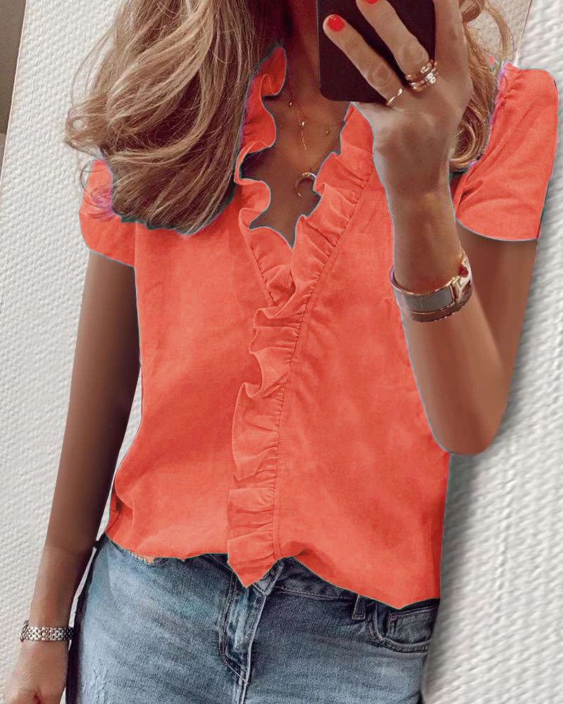Women's Blouse Sleeveless Short Sleeve Long Sleeve Blouses Ruffles Hawaiian Solid Color Flower display picture 7