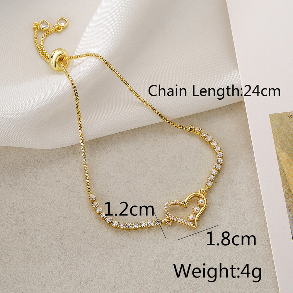 1 Piece Fashion Star Heart Shape Butterfly Copper Plating Inlay Pearl Zircon Bracelets display picture 1