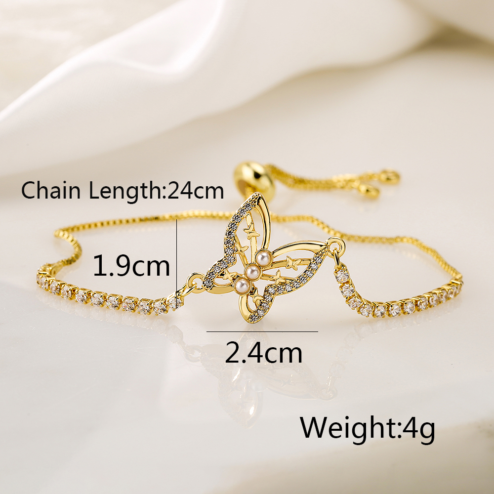 1 Piece Fashion Star Heart Shape Butterfly Copper Plating Inlay Pearl Zircon Bracelets display picture 3