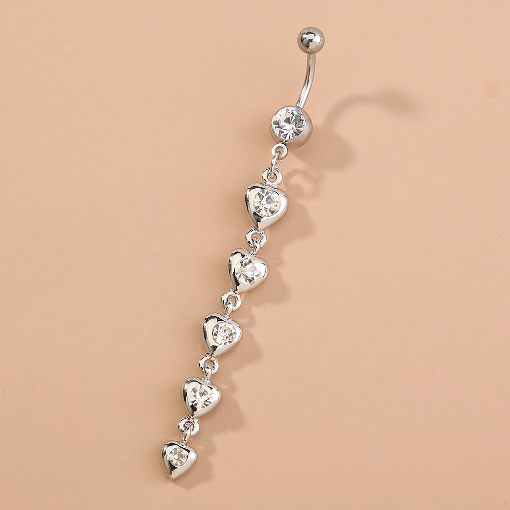 1 Piece Fashion Heart Shape Stainless Steel Resin Inlay Diamond Belly Ring display picture 3