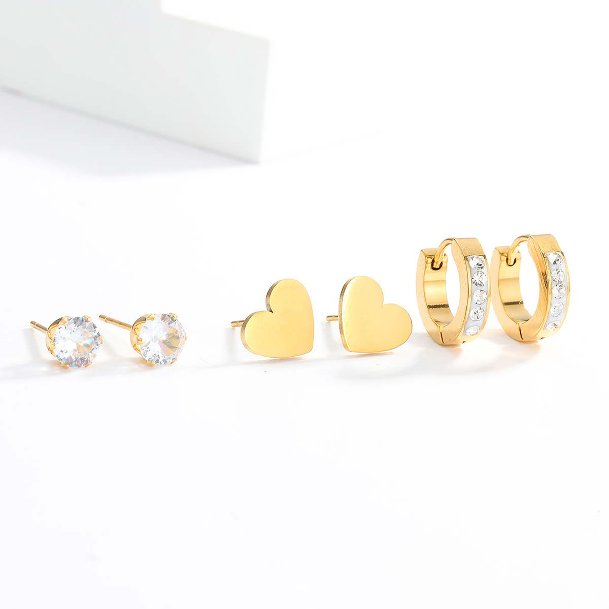 3 Pairs Fashion Simple Style Cross Heart Shape Butterfly Stainless Steel Plating Inlay Pearl Zircon Ear Studs display picture 4