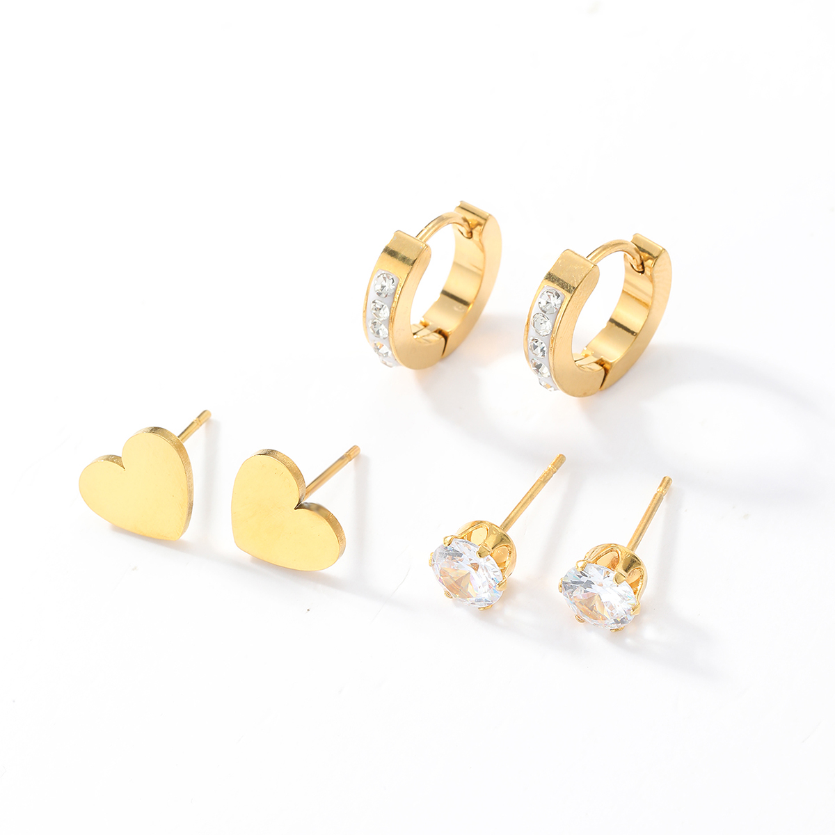 3 Pairs Fashion Simple Style Cross Heart Shape Butterfly Stainless Steel Plating Inlay Pearl Zircon Ear Studs display picture 1