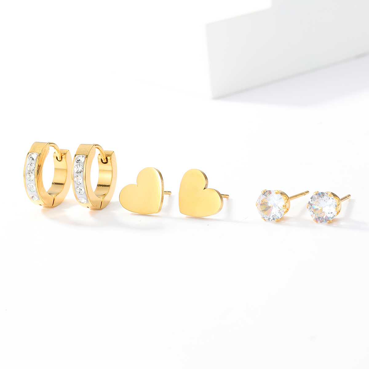 3 Pairs Fashion Simple Style Cross Heart Shape Butterfly Stainless Steel Plating Inlay Pearl Zircon Ear Studs display picture 2