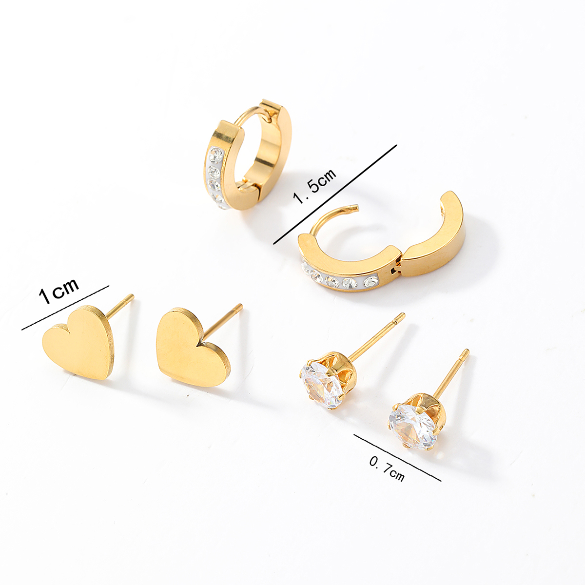 3 Pairs Fashion Simple Style Cross Heart Shape Butterfly Stainless Steel Plating Inlay Pearl Zircon Ear Studs display picture 6