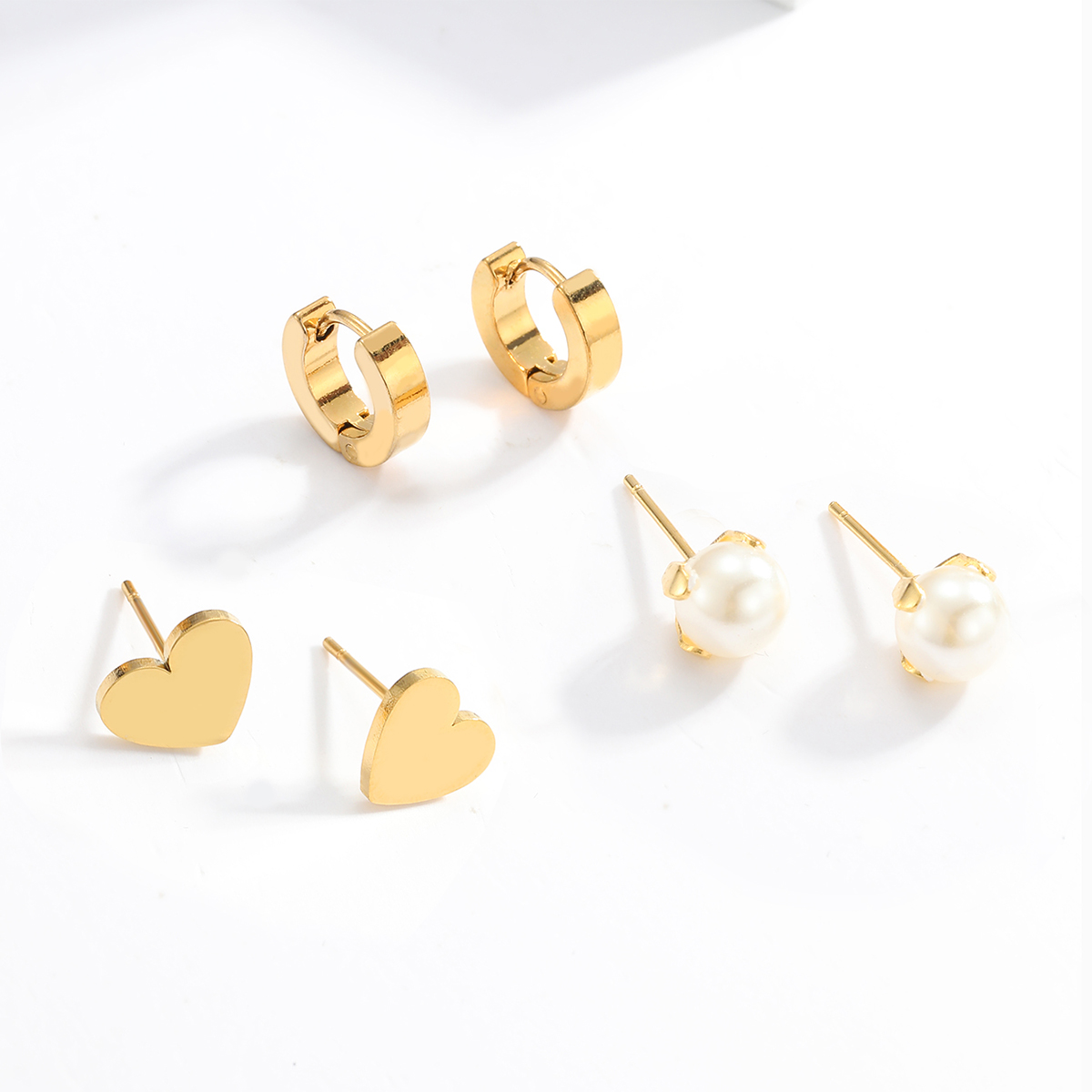 3 Pairs Fashion Simple Style Cross Heart Shape Butterfly Stainless Steel Plating Inlay Pearl Zircon Ear Studs display picture 8