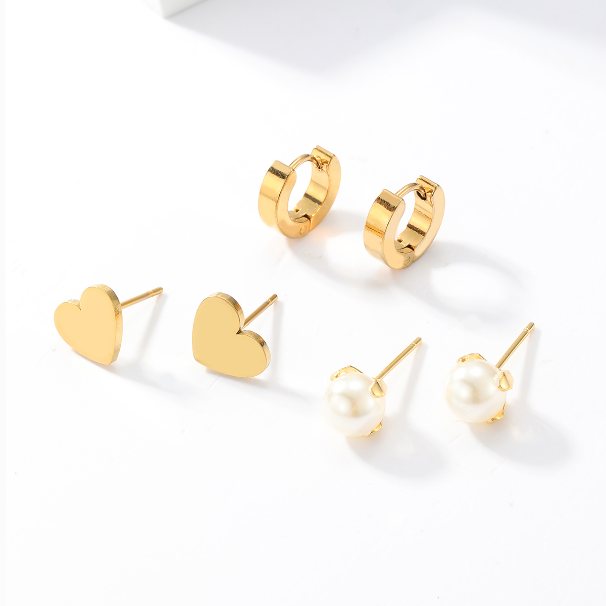 3 Pairs Fashion Simple Style Cross Heart Shape Butterfly Stainless Steel Plating Inlay Pearl Zircon Ear Studs display picture 7