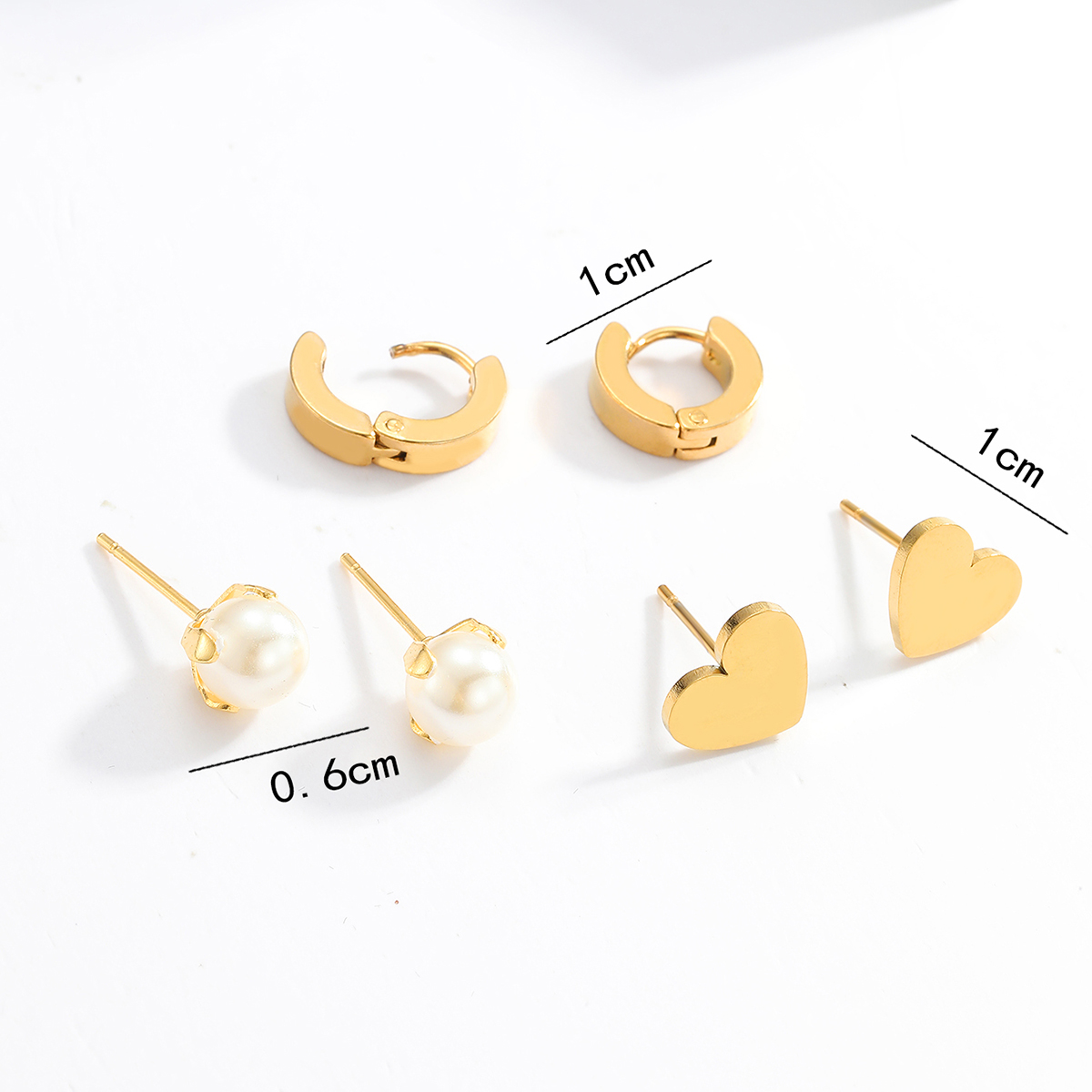 3 Pairs Fashion Simple Style Cross Heart Shape Butterfly Stainless Steel Plating Inlay Pearl Zircon Ear Studs display picture 9