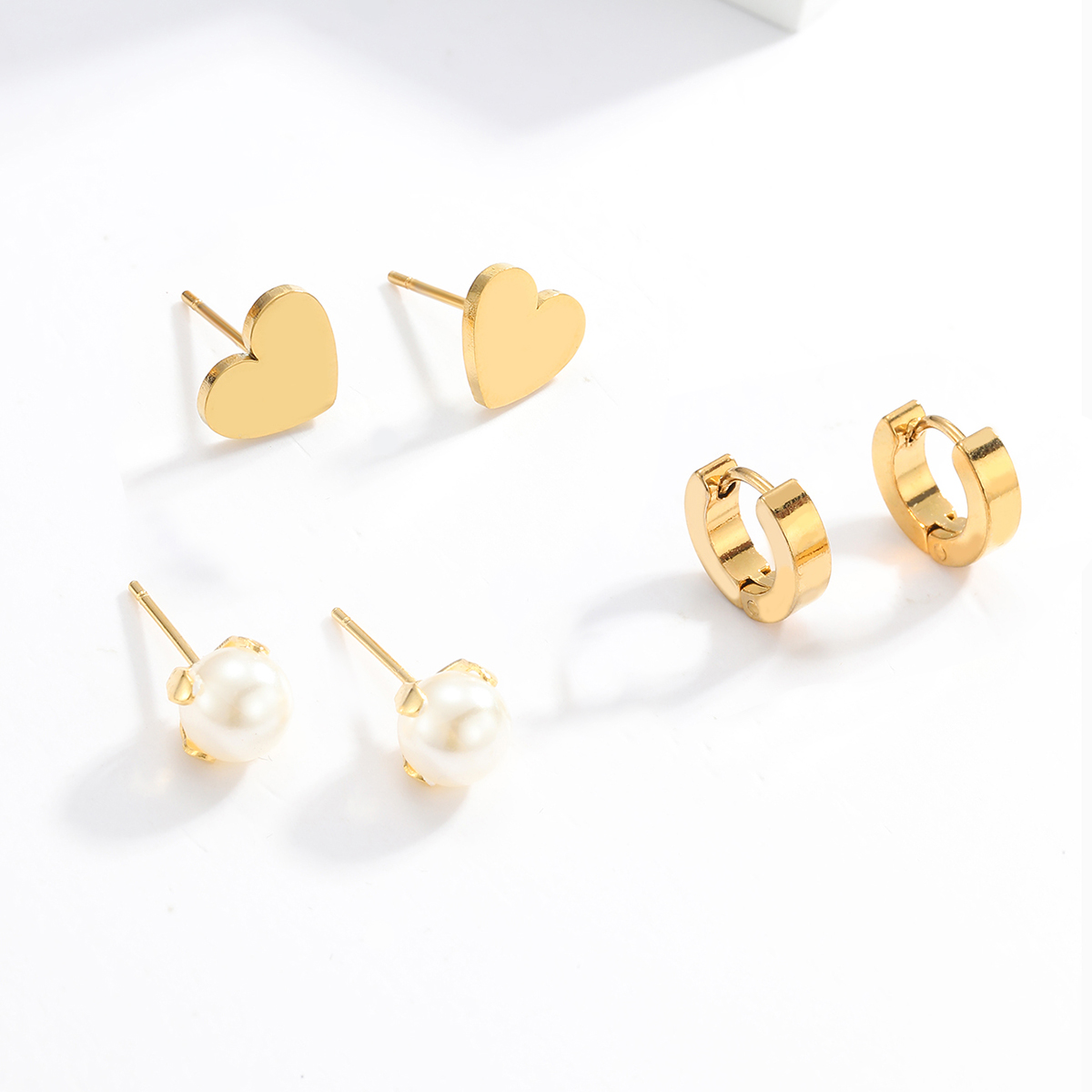 3 Pairs Fashion Simple Style Cross Heart Shape Butterfly Stainless Steel Plating Inlay Pearl Zircon Ear Studs display picture 12
