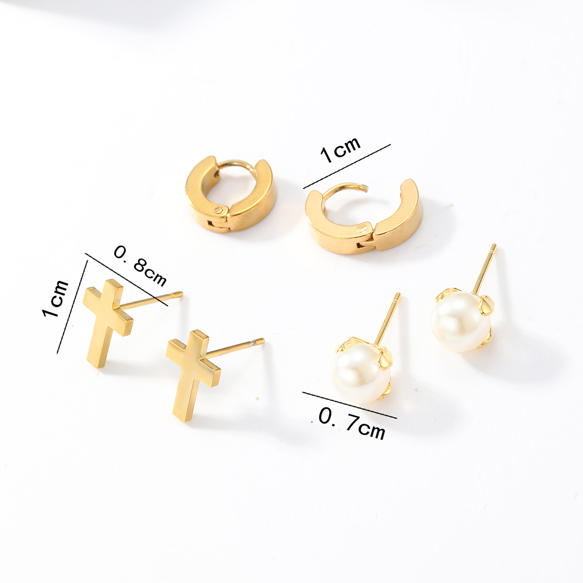 3 Pairs Fashion Simple Style Cross Heart Shape Butterfly Stainless Steel Plating Inlay Pearl Zircon Ear Studs display picture 15