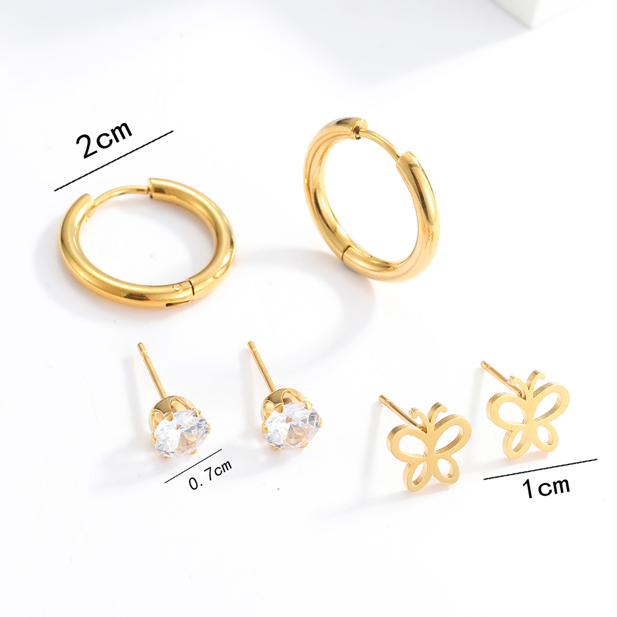 3 Pairs Fashion Simple Style Cross Heart Shape Butterfly Stainless Steel Plating Inlay Pearl Zircon Ear Studs display picture 20