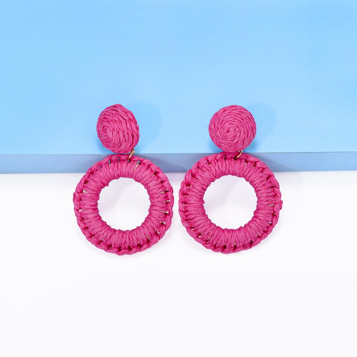 1 Pair Hawaiian Bohemian Simple Style Round Handmade Braid Hollow Out Alloy Raffia Straw Drop Earrings display picture 30
