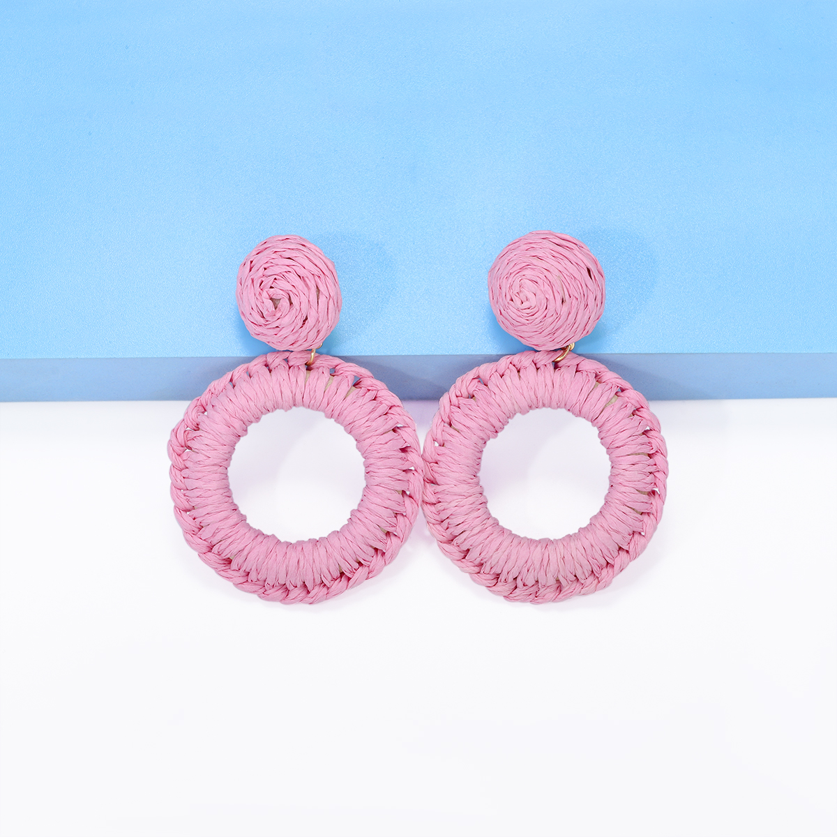 1 Pair Hawaiian Bohemian Simple Style Round Handmade Braid Hollow Out Alloy Raffia Straw Drop Earrings display picture 34