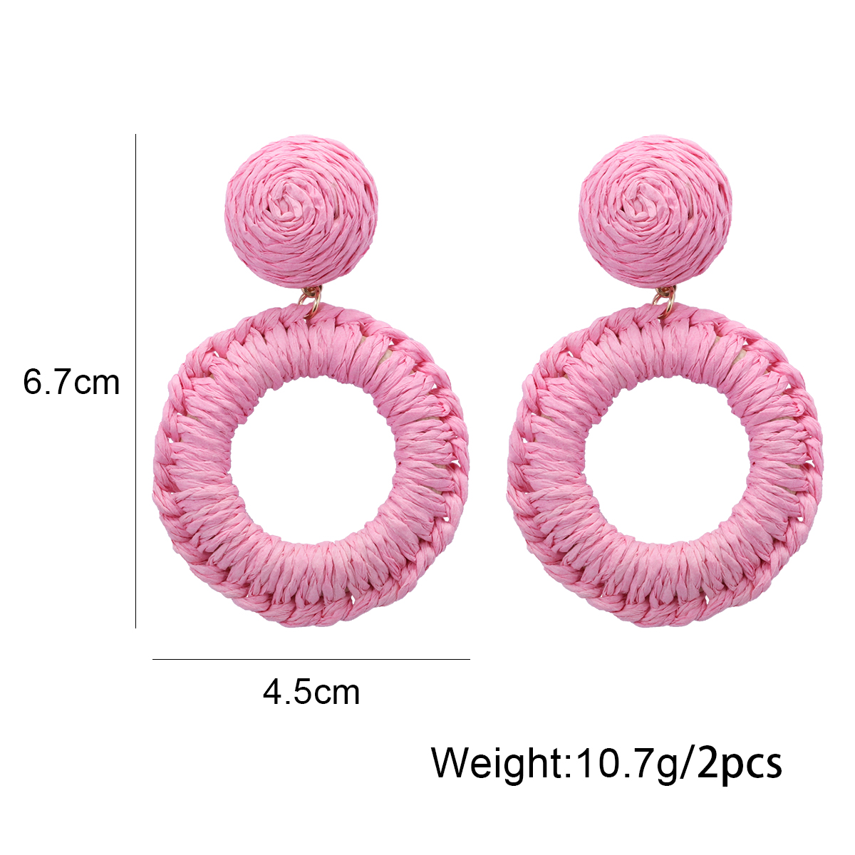 1 Pair Hawaiian Bohemian Simple Style Round Handmade Braid Hollow Out Alloy Raffia Straw Drop Earrings display picture 1