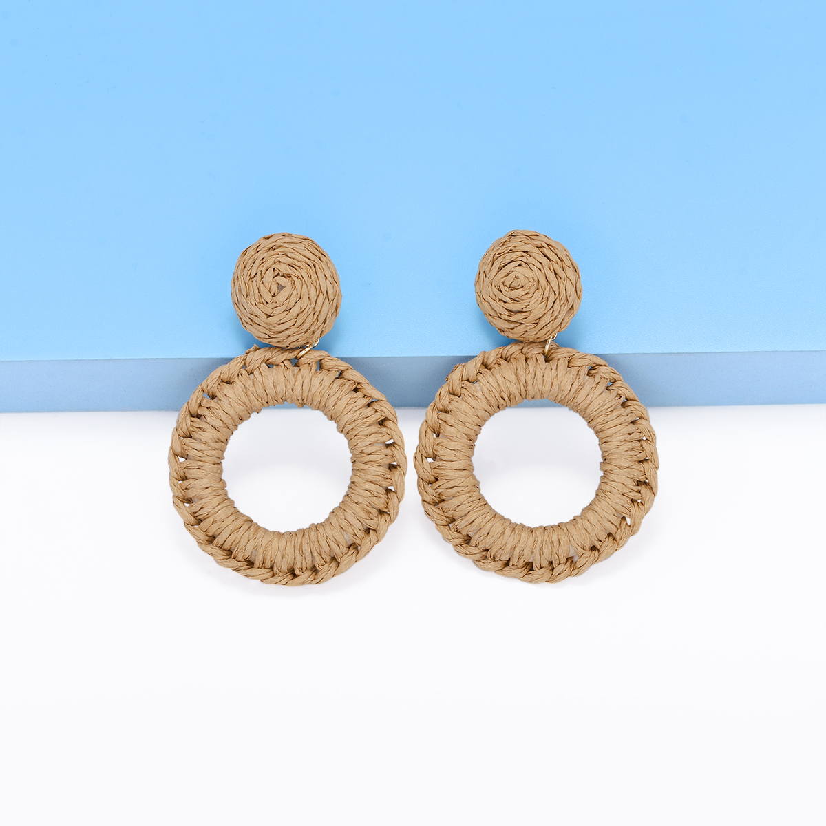 1 Pair Hawaiian Bohemian Simple Style Round Handmade Braid Hollow Out Alloy Raffia Straw Drop Earrings display picture 13
