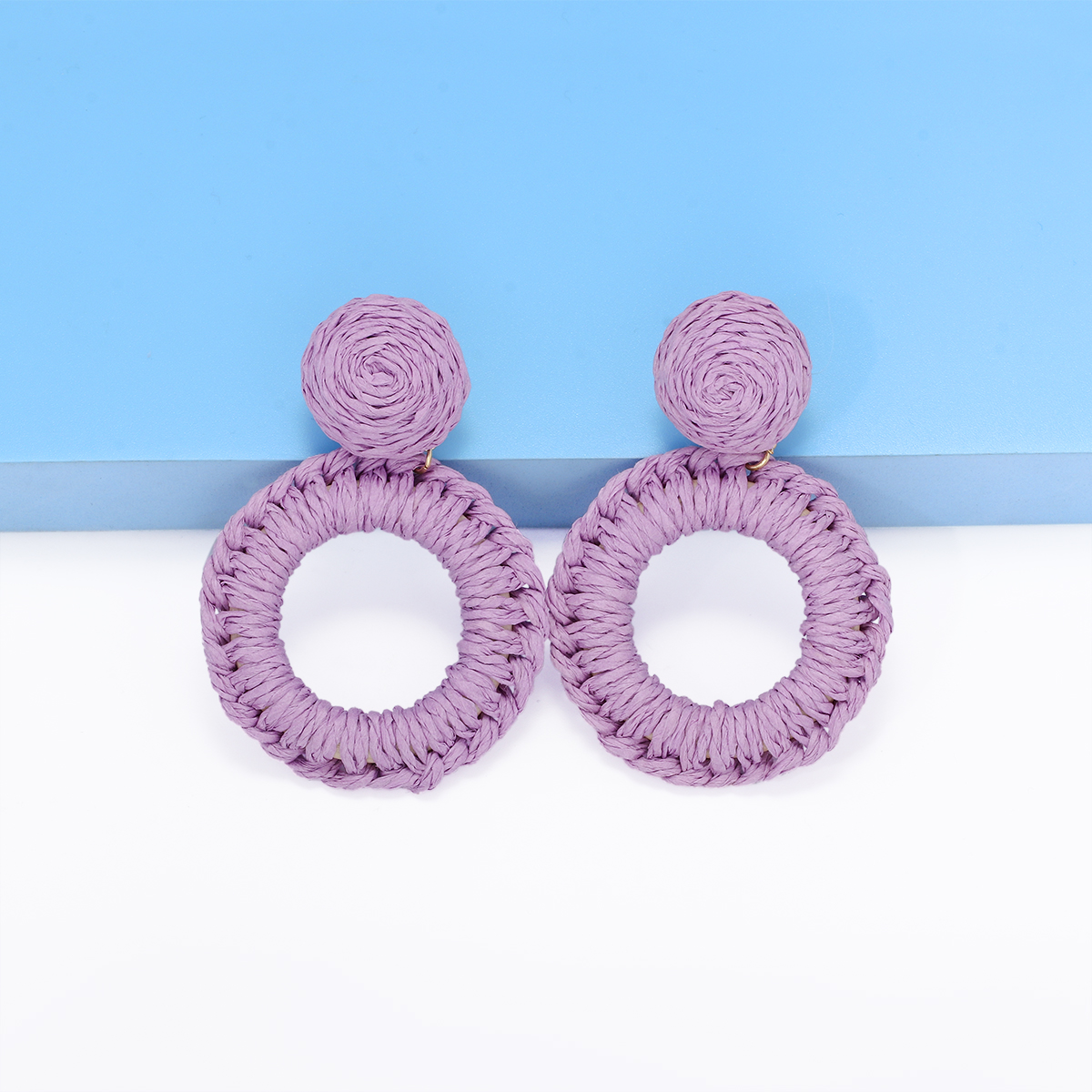 1 Pair Hawaiian Bohemian Simple Style Round Handmade Braid Hollow Out Alloy Raffia Straw Drop Earrings display picture 18