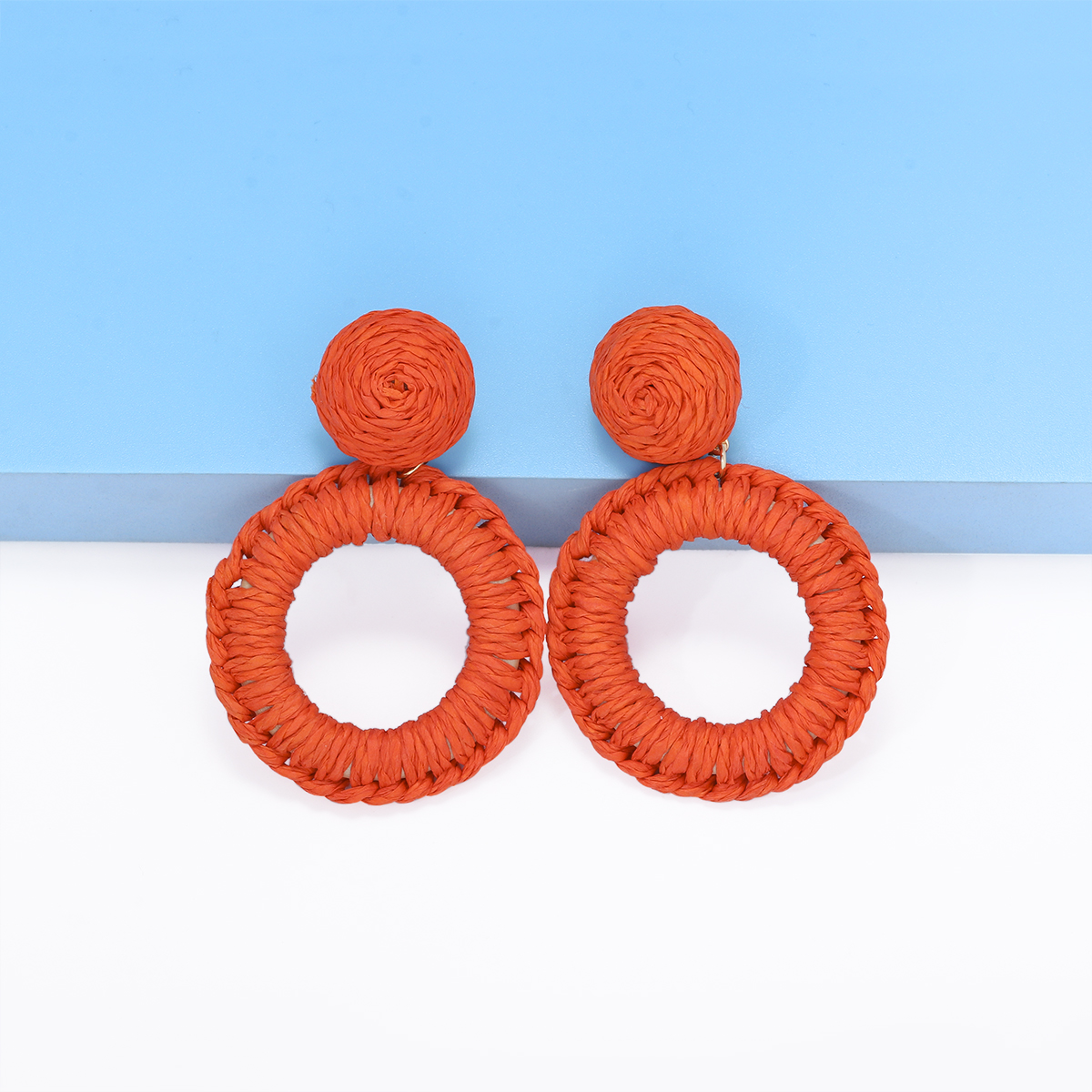 1 Pair Hawaiian Bohemian Simple Style Round Handmade Braid Hollow Out Alloy Raffia Straw Drop Earrings display picture 19