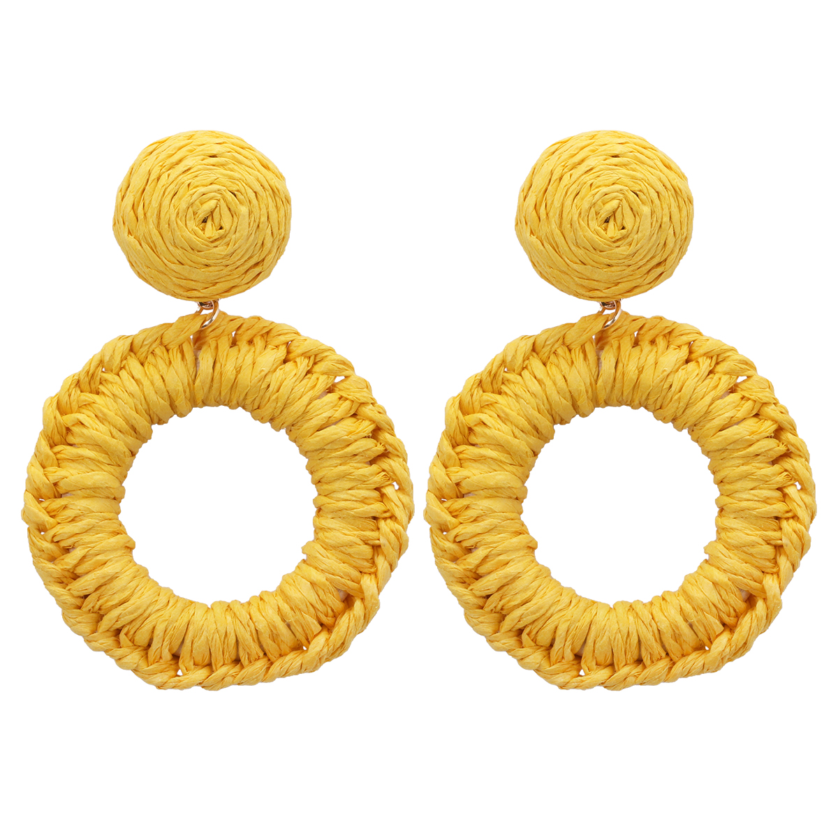 1 Pair Hawaiian Bohemian Simple Style Round Handmade Braid Hollow Out Alloy Raffia Straw Drop Earrings display picture 20