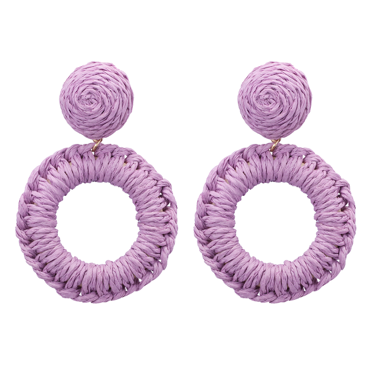 1 Pair Hawaiian Bohemian Simple Style Round Handmade Braid Hollow Out Alloy Raffia Straw Drop Earrings display picture 7