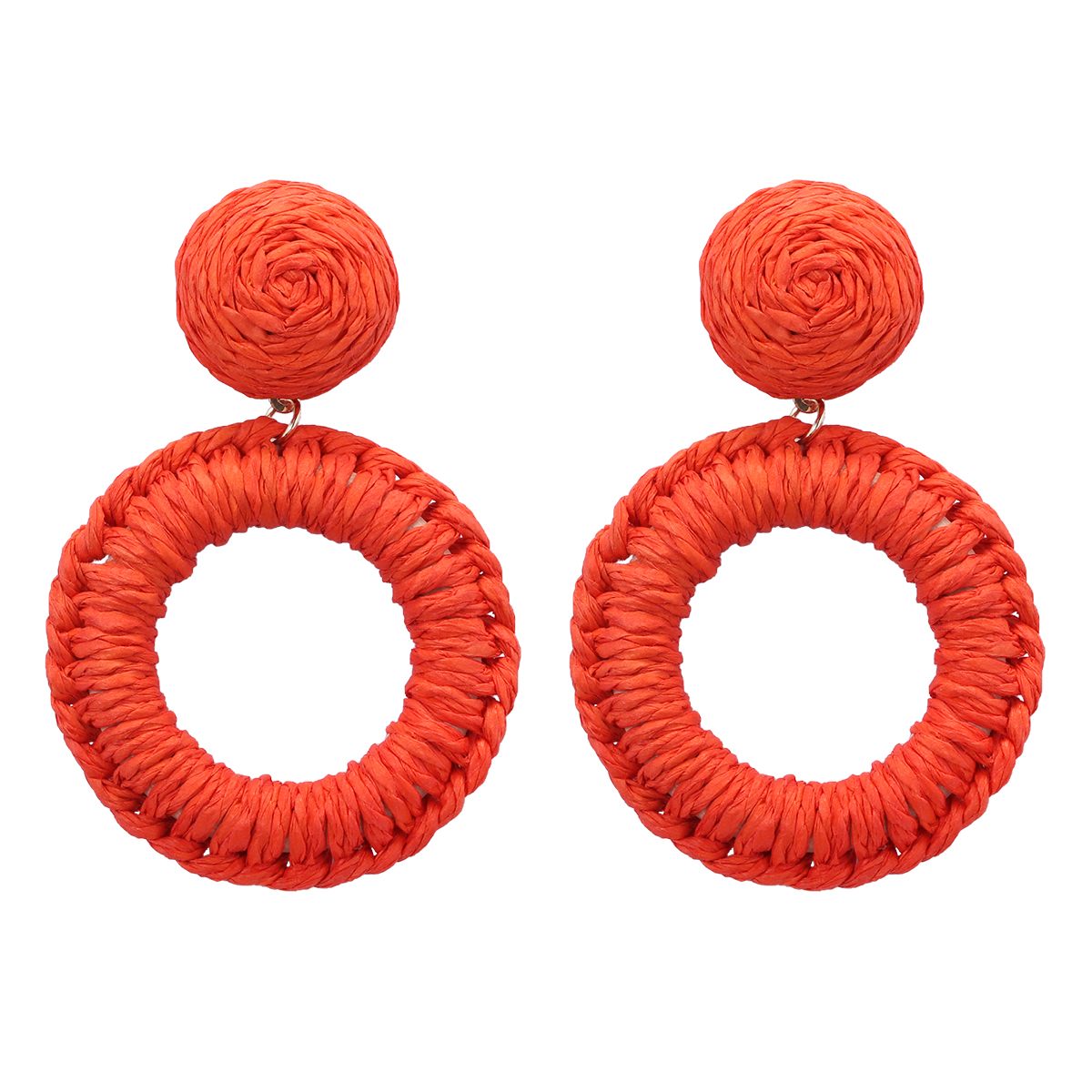 1 Pair Hawaiian Bohemian Simple Style Round Handmade Braid Hollow Out Alloy Raffia Straw Drop Earrings display picture 10