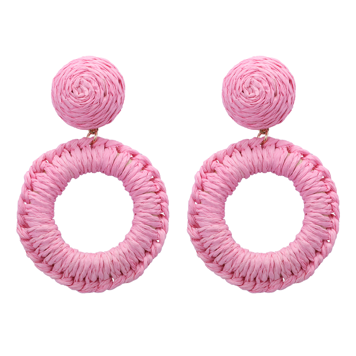 1 Pair Hawaiian Bohemian Simple Style Round Handmade Braid Hollow Out Alloy Raffia Straw Drop Earrings display picture 5