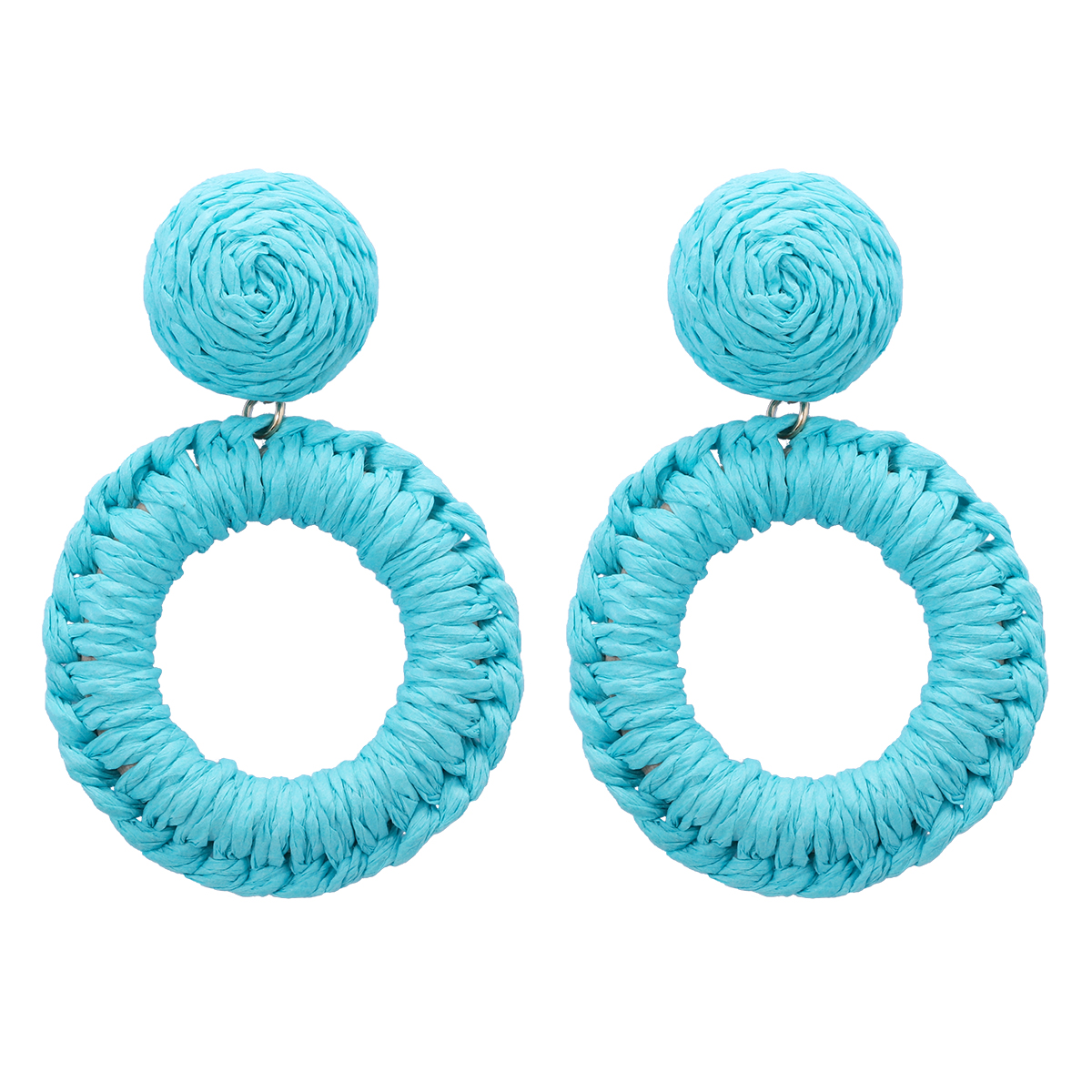 1 Pair Hawaiian Bohemian Simple Style Round Handmade Braid Hollow Out Alloy Raffia Straw Drop Earrings display picture 17