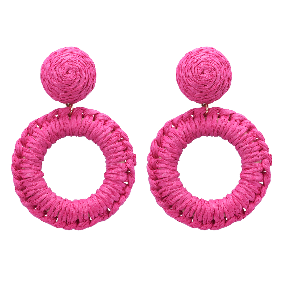 1 Pair Hawaiian Bohemian Simple Style Round Handmade Braid Hollow Out Alloy Raffia Straw Drop Earrings display picture 12