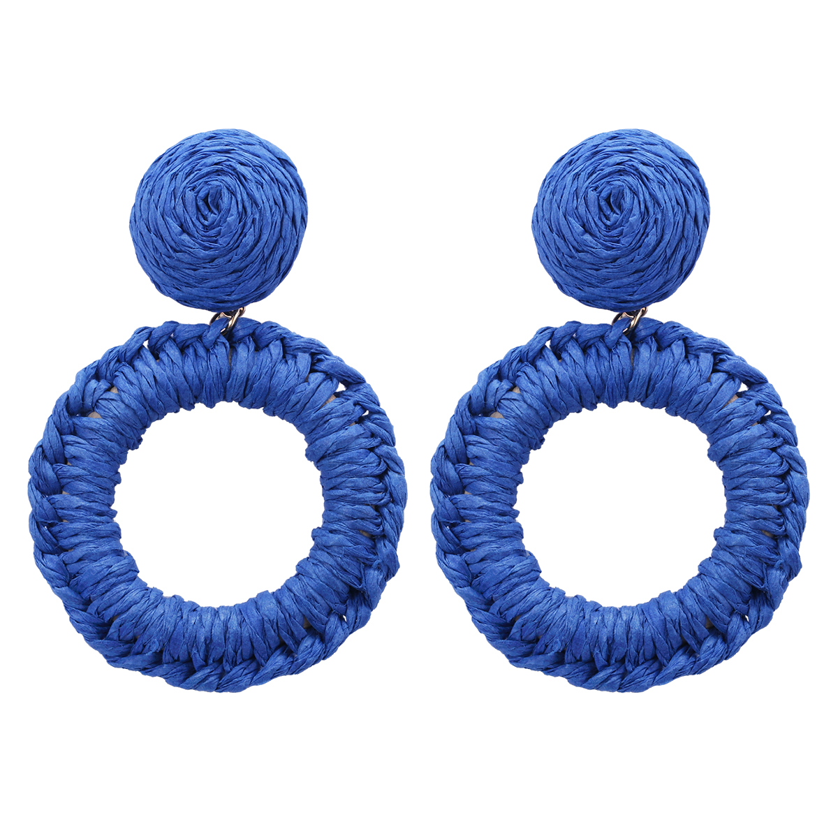 1 Pair Hawaiian Bohemian Simple Style Round Handmade Braid Hollow Out Alloy Raffia Straw Drop Earrings display picture 14