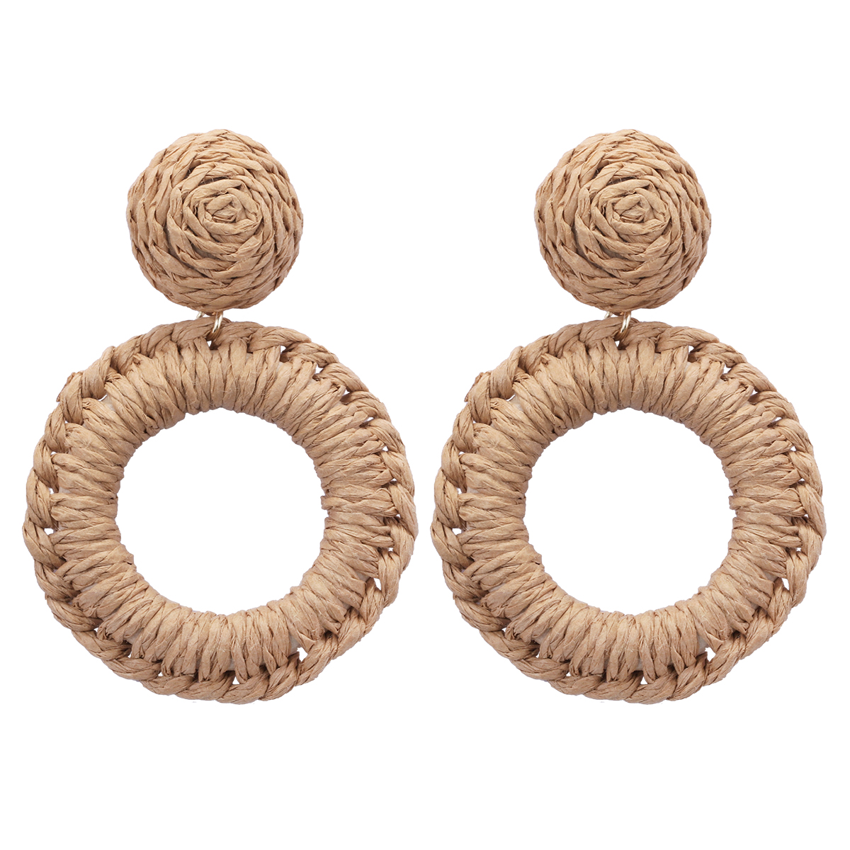 1 Pair Hawaiian Bohemian Simple Style Round Handmade Braid Hollow Out Alloy Raffia Straw Drop Earrings display picture 9