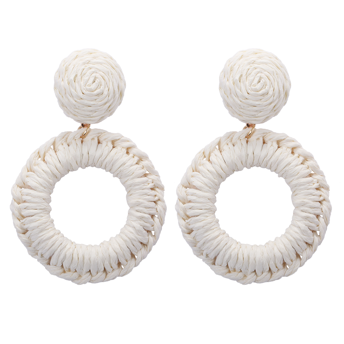 1 Pair Hawaiian Bohemian Simple Style Round Handmade Braid Hollow Out Alloy Raffia Straw Drop Earrings display picture 4
