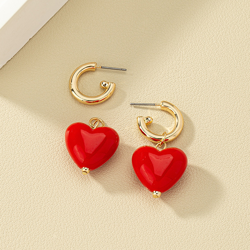 1 Pair Fashion Heart Shape Alloy Plastic Drop Earrings display picture 3