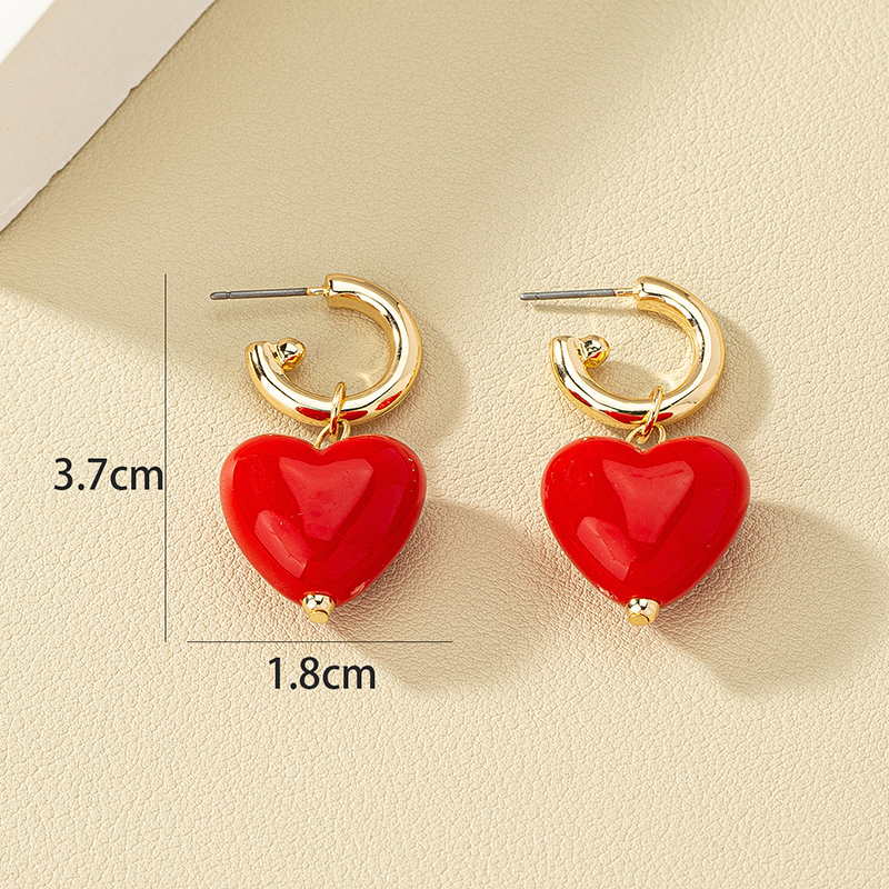 1 Pair Fashion Heart Shape Alloy Plastic Drop Earrings display picture 5