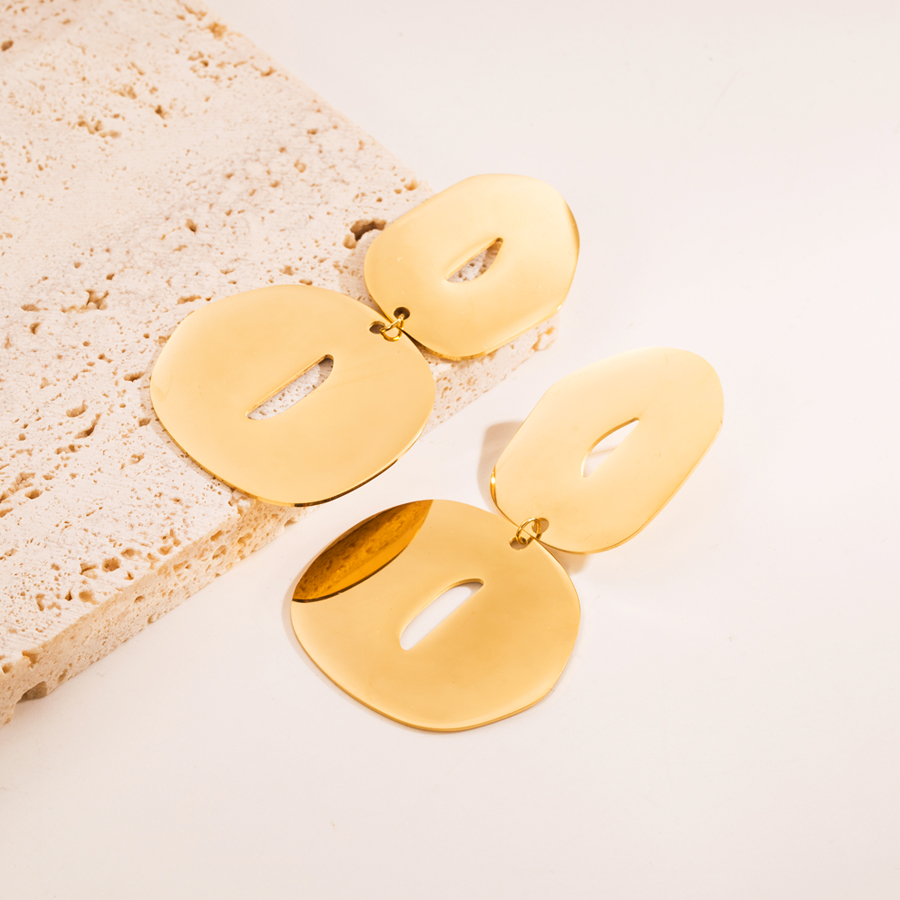 1 Pair Fashion Semicircle Round Oval Plating Hollow Out Stainless Steel 18k Gold Plated Drop Earrings display picture 1