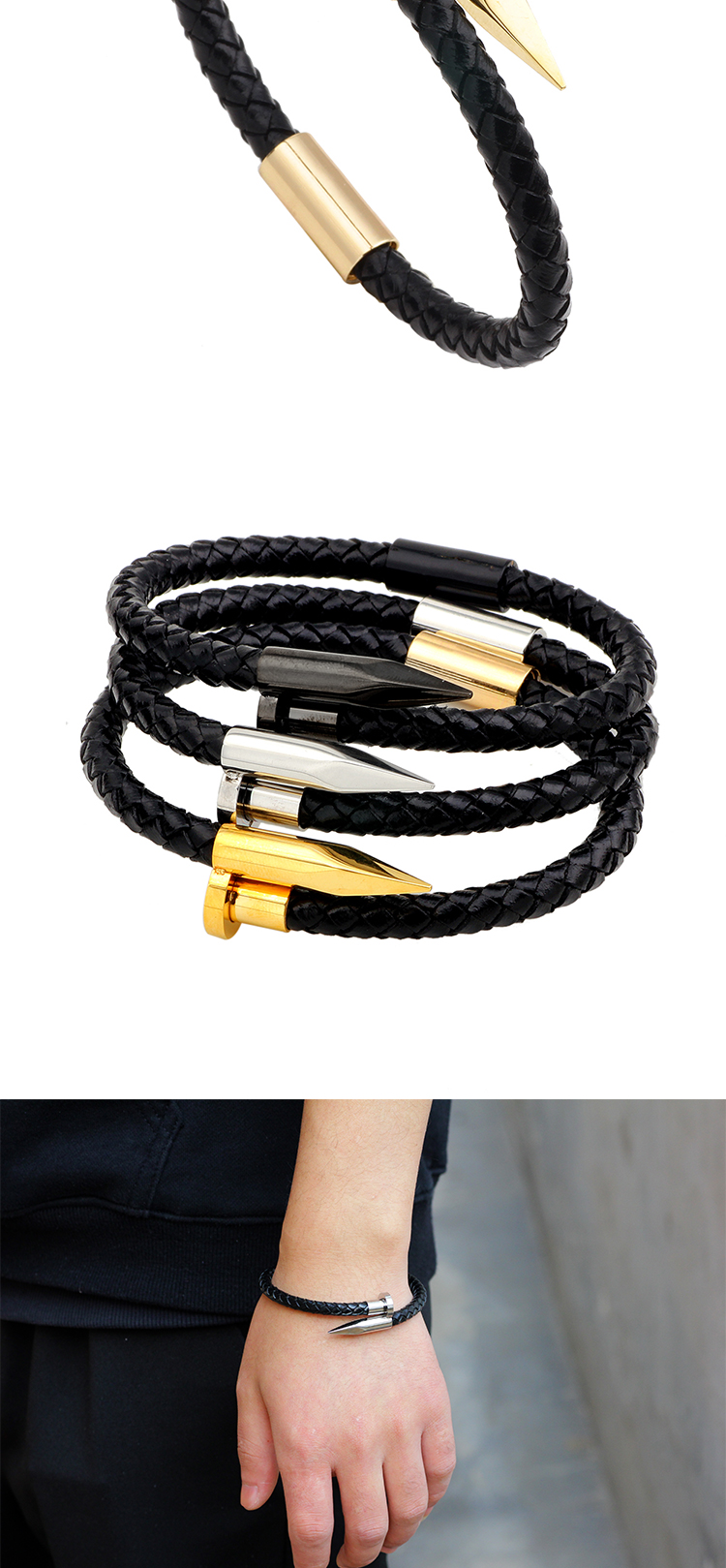 Fashion Bullet Stainless Steel Leather Epoxy Men'S Bracelets display picture 4