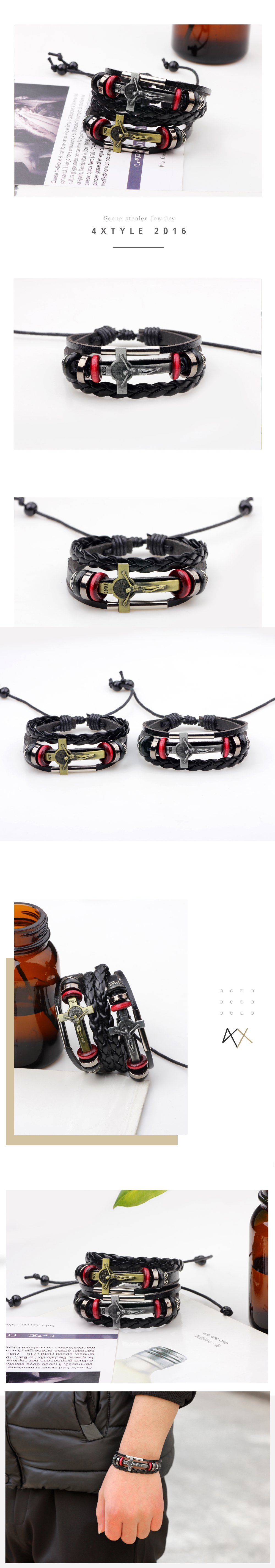 Retro Cross Pu Leather Alloy Braid Unisex Bracelets display picture 1