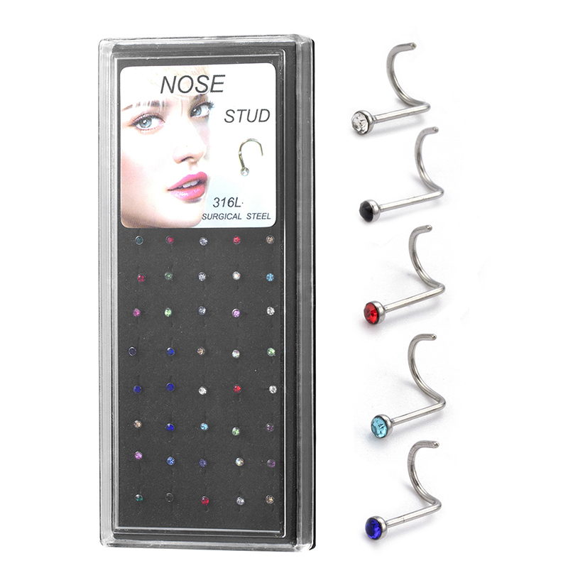 Simple Style Round Stainless Steel Inlay Zircon Nose Studs display picture 1