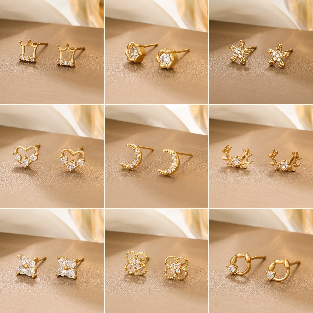 Cross-border New Arrival Hollow Flower Earrings Petal Ear Accessory Vintage Fashion Minority Design Diamond Moon Heart Stud Earrings display picture 3