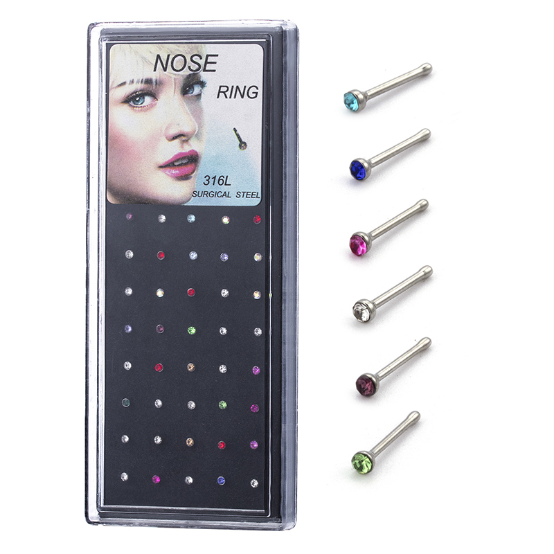 1 Set Simple Style Round Stainless Steel Inlay Rhinestones Nose Studs display picture 1
