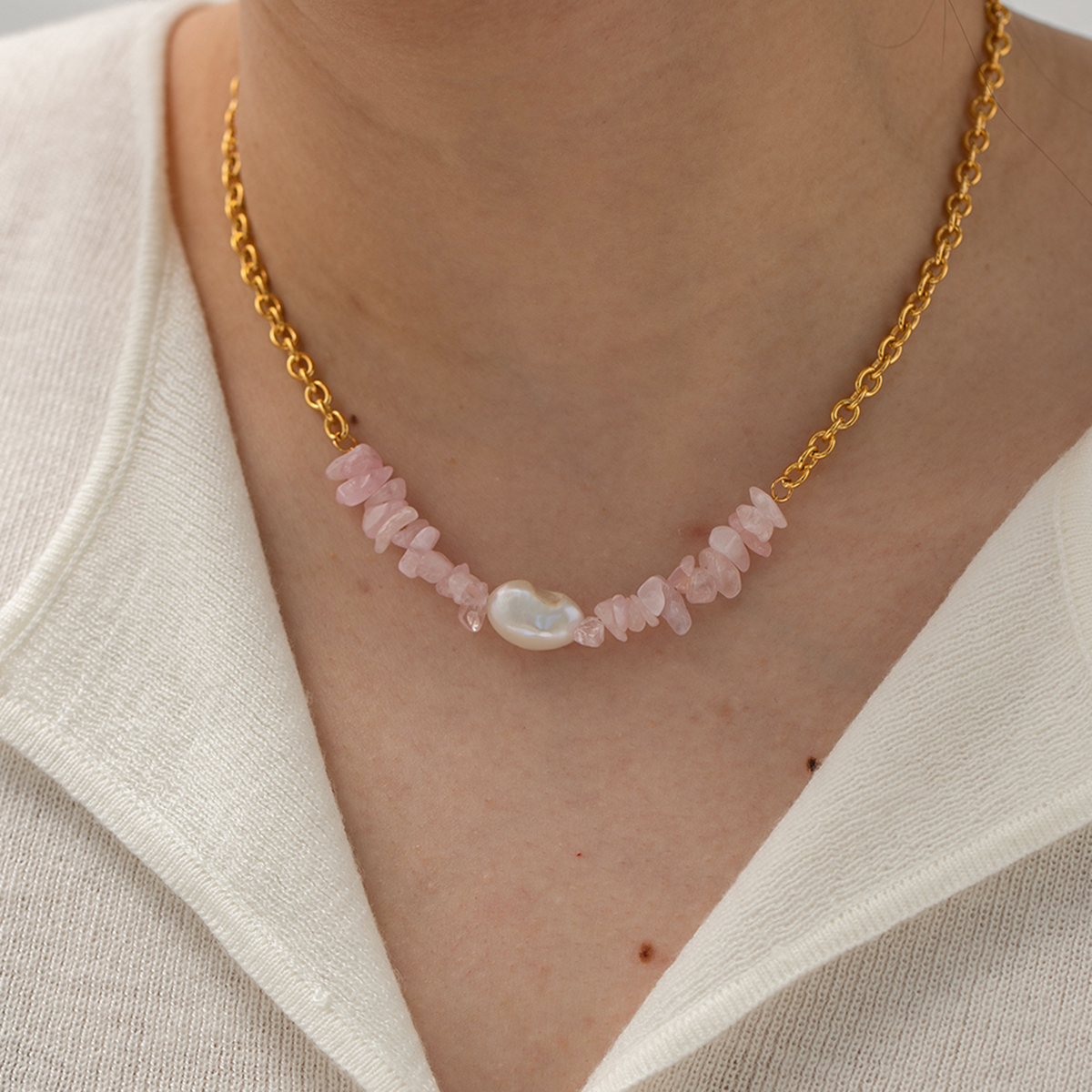 1 Stück Mode Irregulär Rostfreier Stahl Künstlicher Kristall Perlen Perle Überzug Halskette display picture 2