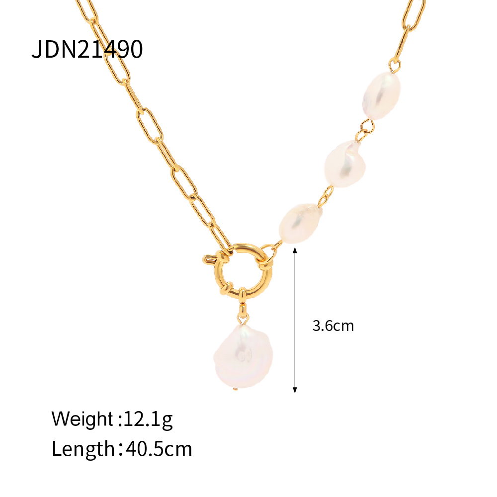 Fashion Irregular Stainless Steel Baroque Pearls Plating 18k Gold Plated Pendant Necklace display picture 4