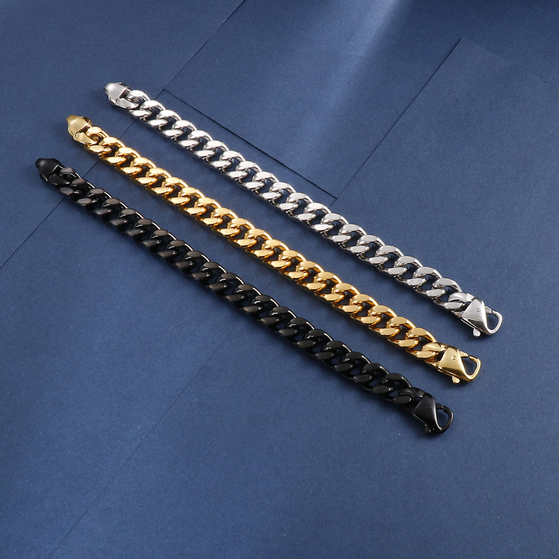 European And American Fashion & Trend Men's Stainless Steel Cuban Link Chain Bracelet Titanium Steel Four-sided Grinding Student Bracelet display picture 9
