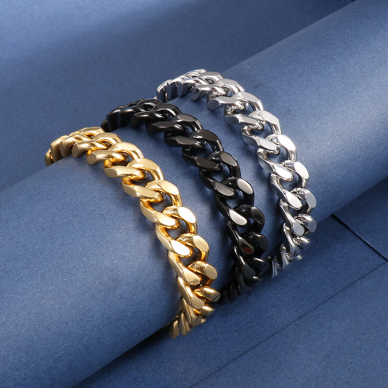 European And American Fashion & Trend Men's Stainless Steel Cuban Link Chain Bracelet Titanium Steel Four-sided Grinding Student Bracelet display picture 3