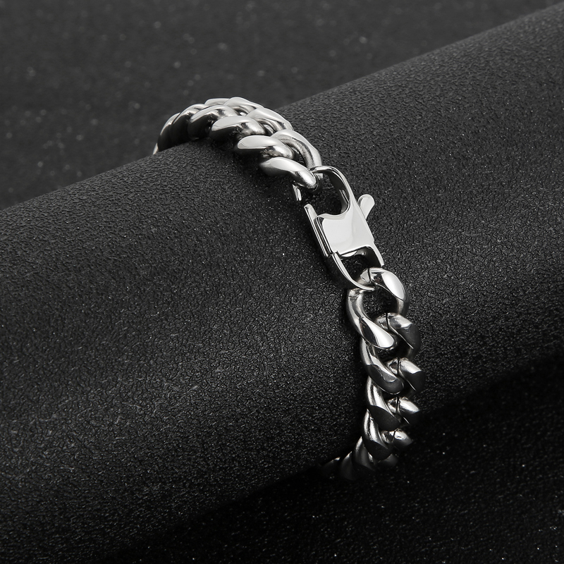 Douyin Online Influencer Same Style One Piece Dropshipping European And American Fashion Minimalist Electroplated Encrypted Titanium Steel Men's Bracelet Necklace display picture 7