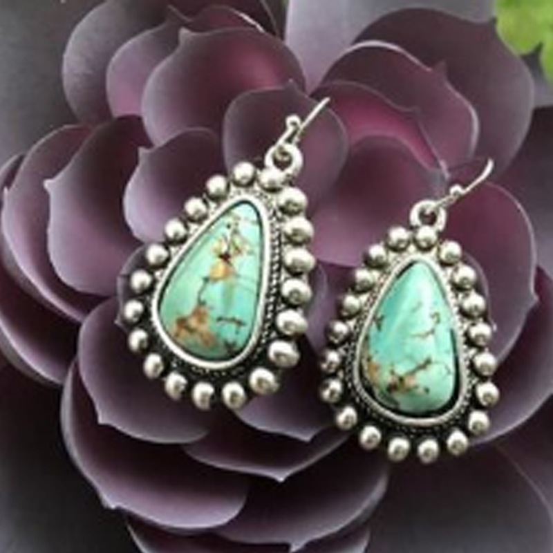 1 Pair Classical Ethnic Style Geometric Metal Inlay Turquoise Silver Plated Women's Drop Earrings display picture 4