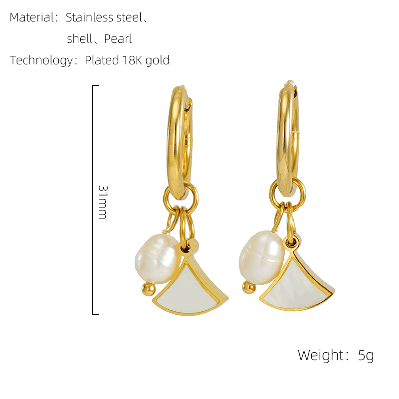 1 Pair Fashion Sector Stainless Steel Pearl Plating Inlay Shell Drop Earrings display picture 1