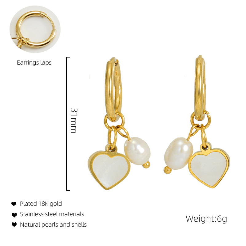 1 Pair Fashion Heart Shape Stainless Steel Pearl Plating Inlay Shell Drop Earrings display picture 1