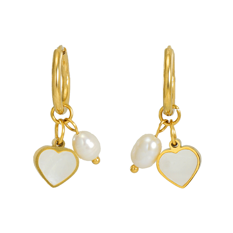 1 Pair Fashion Heart Shape Stainless Steel Pearl Plating Inlay Shell Drop Earrings display picture 2