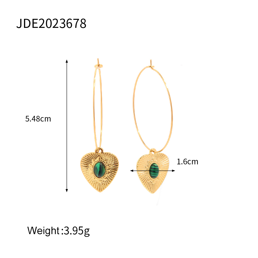 1 Pair Fashion Heart Shape Stainless Steel Plating Inlay Malachite Drop Earrings display picture 2